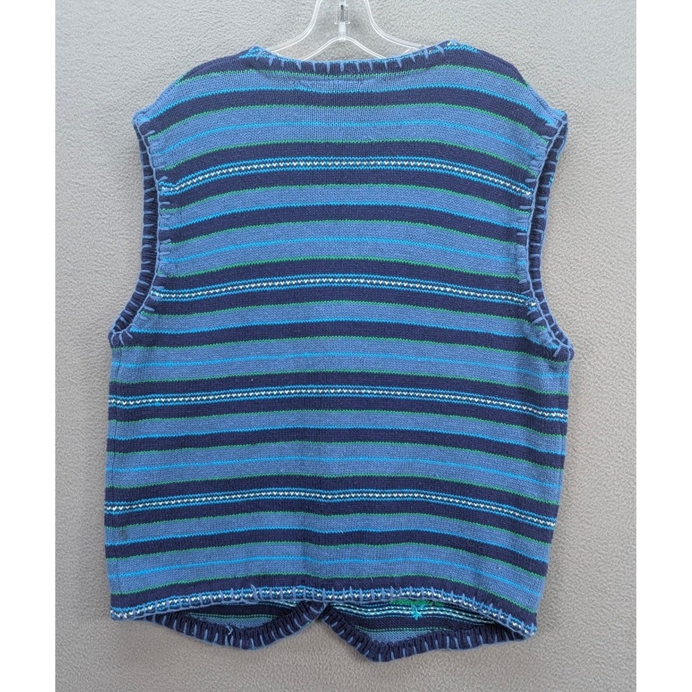 Sigrid Olsen Striped Embroidered Vest Women's XL Cotton Ramie Blue Grannycore - Picture 4 of 8
